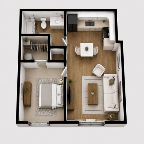 Floor plan for 1 bed, 1 bath, 440 sqft